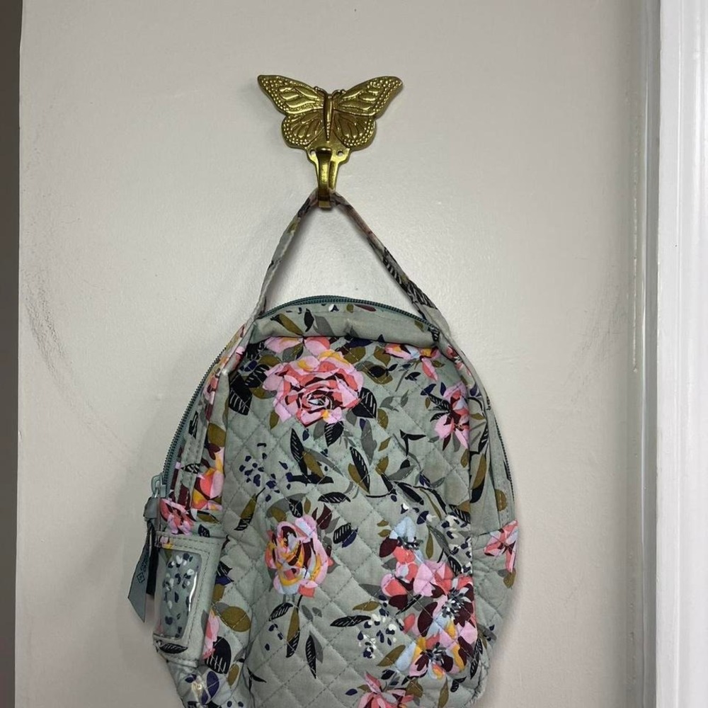 Vera Bradley Gray Floral Mini Bag with Pink Roses